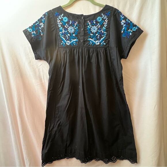 Rebecca Taylor Black/Blue Garden Floral Embroidered Short Sleeve Dress Sz 6 - Picture 7 of 9